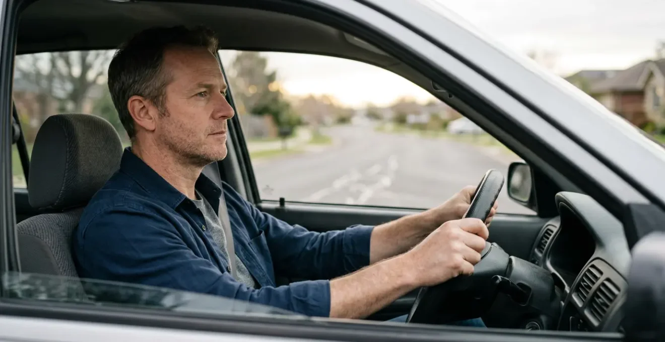 Conducteur mature au volant face à un parcours administratif complexe symbolisant la reconquête de l'assurance auto