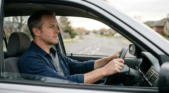 Conducteur mature au volant face à un parcours administratif complexe symbolisant la reconquête de l'assurance auto