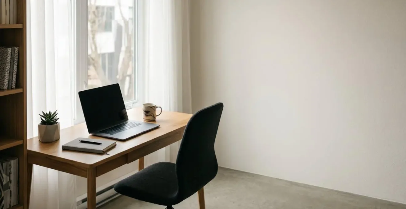 Espace de travail à domicile d'un freelance montrant la fragilité de l'activité indépendante
