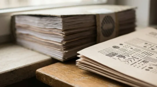 Gros plan sur un contrat d'assurance avec mise au point sélective sur les pages des dispositions particulières personnalisées, en contraste avec l'épaisseur des conditions générales en arrière-plan flou