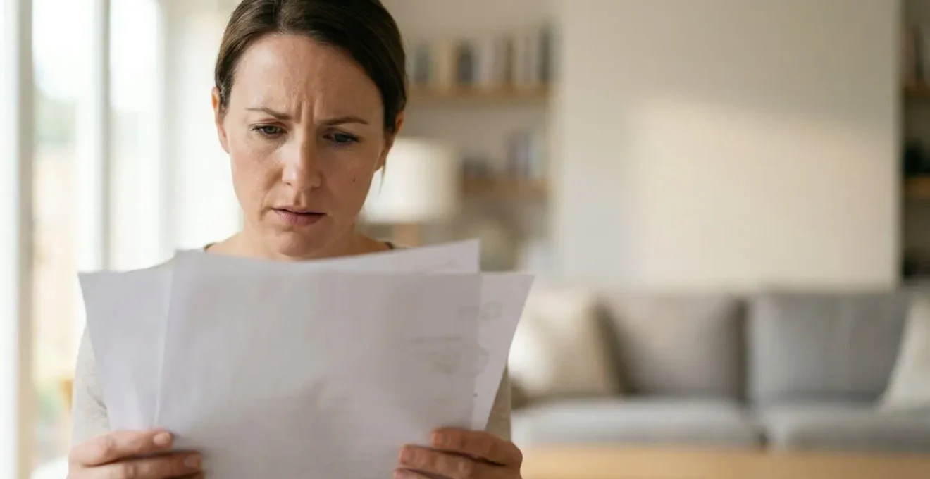 Personne exprimant perplexité face à document administratif représentant concept assurance responsabilité civile