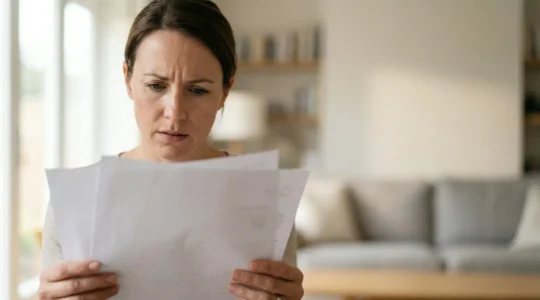 Personne exprimant perplexité face à document administratif représentant concept assurance responsabilité civile