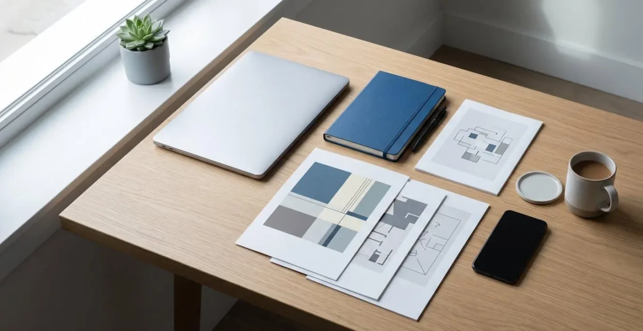 Interface de vérification professionnelle sur un bureau épuré avec documents officiels