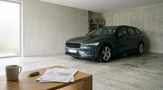 Voiture stationnée dans un garage privé avec clés sur une table, représentant l'assurance auto pendant une suspension de permis